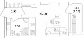 ЖК «Тайм Сквер», планировка студии, 23.80 м²