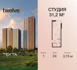 ЖК «Twelve», планировка студии, 31.20 м²
