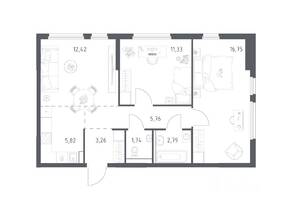 ЖК «Пригород Лесное», планировка 2-комнатной квартиры, 59.87 м²