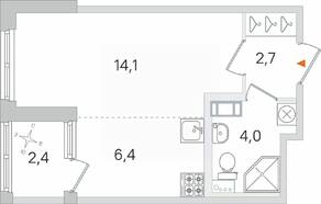 МЖК «Дубровский», планировка студии, 28.40 м²