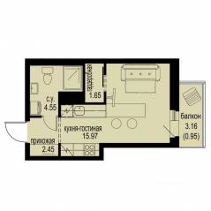 ЖК «ID Murino III», планировка студии, 25.57 м²