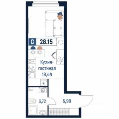 ЖК «Максималист», планировка студии, 28.15 м²