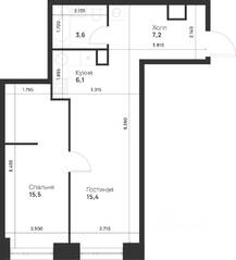 ЖК «Voice Towers», планировка 1-комнатной квартиры, 47.90 м²