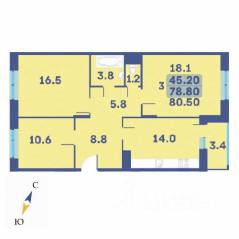 ЖК «Эдельвейс» (ЦентрСтрой), планировка 3-комнатной квартиры, 80.50 м²