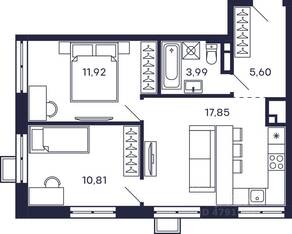 Квартал «Тетрис», планировка 2-комнатной квартиры, 52.22 м²