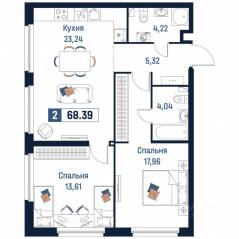 ЖК «Максималист», планировка 2-комнатной квартиры, 68.39 м²