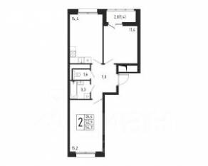ЖК «Берег», планировка 2-комнатной квартиры, 54.30 м²