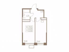 ЖК «Фабрикант», планировка 1-комнатной квартиры, 40.80 м²