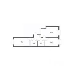 ЖК «Парусная 1», планировка 2-комнатной квартиры, 66.00 м²