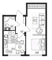 МЖК «Верево-Сити», планировка 1-комнатной квартиры, 39.32 м²