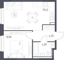ЖК «Егорово Парк», планировка 1-комнатной квартиры, 38.82 м²