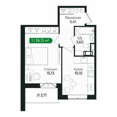 ЖК «Sertolovo Park», планировка 1-комнатной квартиры, 36.15 м²