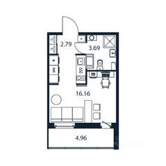 ЖК «Полис ЛАВрики», планировка студии, 22.40 м²