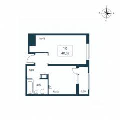 ЖК «Расцветай в Янино», планировка 1-комнатной квартиры, 39.80 м²