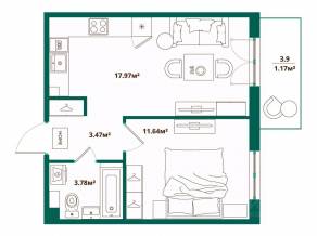 ЖК «ЛесART», планировка 1-комнатной квартиры, 38.03 м²