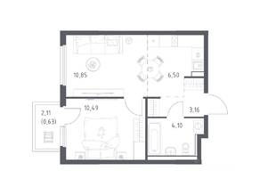 ЖК «Пригород Лесное», планировка 1-комнатной квартиры, 35.73 м²