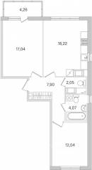 ЖК «Ясно. Янино», планировка 2-комнатной квартиры, 63.45 м²