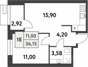 ЖК «Smart Garden», планировка 1-комнатной квартиры, 35.50 м²