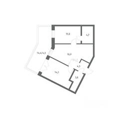 ЖК «NEWПИТЕР», планировка 2-комнатной квартиры, 59.19 м²