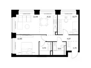 ЖК «Nova», планировка 2-комнатной квартиры, 60.97 м²