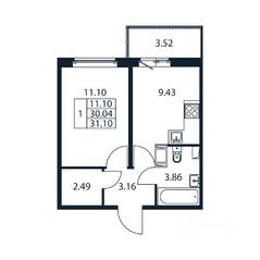 ЖК «Полис ЛАВрики», планировка 1-комнатной квартиры, 30.36 м²