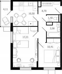 ЖК «Десятка», планировка 2-комнатной квартиры, 53.10 м²