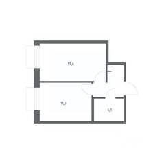 ЖК «Парусная 1», планировка 1-комнатной квартиры, 34.90 м²