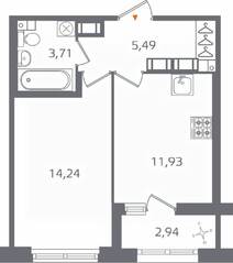 ЖК «Б15», планировка 1-комнатной квартиры, 36.84 м²