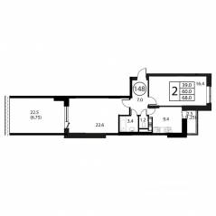 ЖК «Космос», планировка 2-комнатной квартиры, 68.00 м²