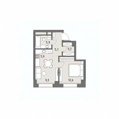 ЖК «Родина Парк», планировка 1-комнатной квартиры, 41.80 м²