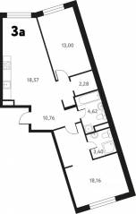 ЖК «Южное Пушкино», планировка 3-комнатной квартиры, 71.44 м²