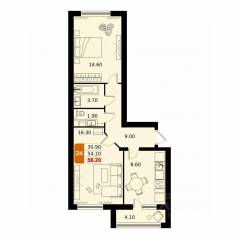 ЖК «ДОМодедово Парк», планировка 2-комнатной квартиры, 56.20 м²