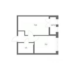ЖК «NEWПИТЕР», планировка 1-комнатной квартиры, 36.90 м²