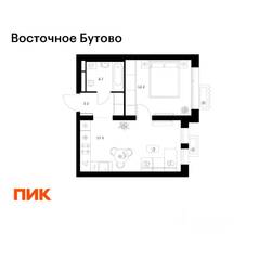 ЖК «Восточное Бутово», планировка 1-комнатной квартиры, 36.20 м²