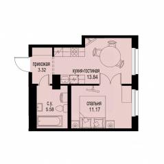 ЖК «ID Murino III», планировка 1-комнатной квартиры, 33.91 м²
