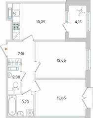 МЖК «Дубровский», планировка 2-комнатной квартиры, 53.79 м²