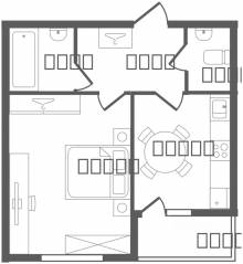 ЖК «Ювента», планировка 1-комнатной квартиры, 43.40 м²