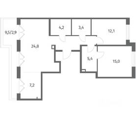 ЖК «Парусная 1», планировка 3-комнатной квартиры, 81.90 м²