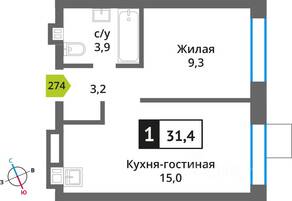 ЖК «Никольский квартал Отрада», планировка студии, 31.60 м²