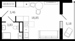 ЖК «Десятка», планировка студии, 28.90 м²