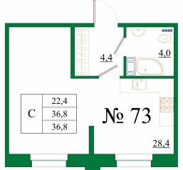 ЖК «Орловский бульвар», планировка студии, 36.80 м²