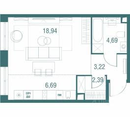 ЖК «Одинбург», планировка студии, 35.93 м²