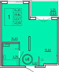 МЖК «Образцовый квартал 16», планировка 1-комнатной квартиры, 39.84 м²
