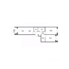 ЖК «Парусная 1», планировка 3-комнатной квартиры, 73.40 м²