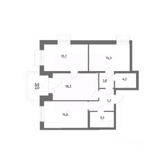ЖК «Парусная 1», планировка 3-комнатной квартиры, 82.10 м²