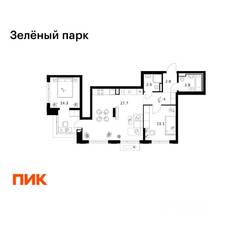 ЖК «Зеленый парк», планировка 2-комнатной квартиры, 66.70 м²