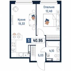 ЖК «Максималист», планировка 1-комнатной квартиры, 40.95 м²