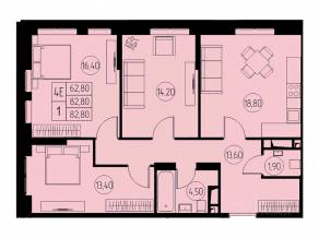 ЖК «31 квартал», планировка 4-комнатной квартиры, 82.80 м²