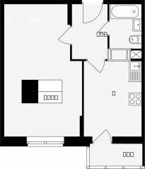 ЖК «Красная горка», планировка 1-комнатной квартиры, 41.30 м²