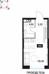 ЖК «Инноватор», планировка студии, 27.13 м²